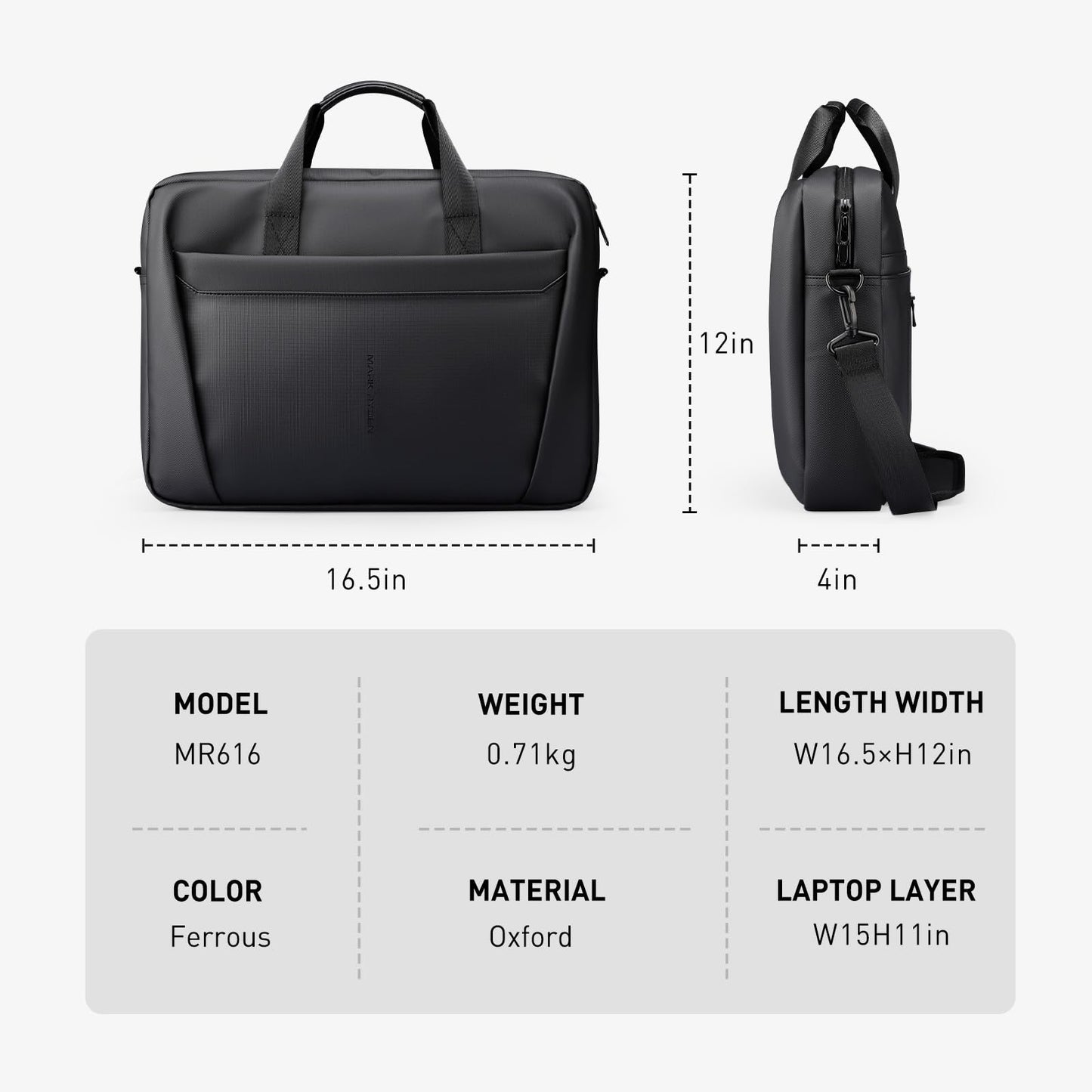 Mark Ryden Laptop Bag 15.6 Inch, Waterproof Briefcases for Men, Shoulder Crossbody Bag with Handle for Travel Office Business