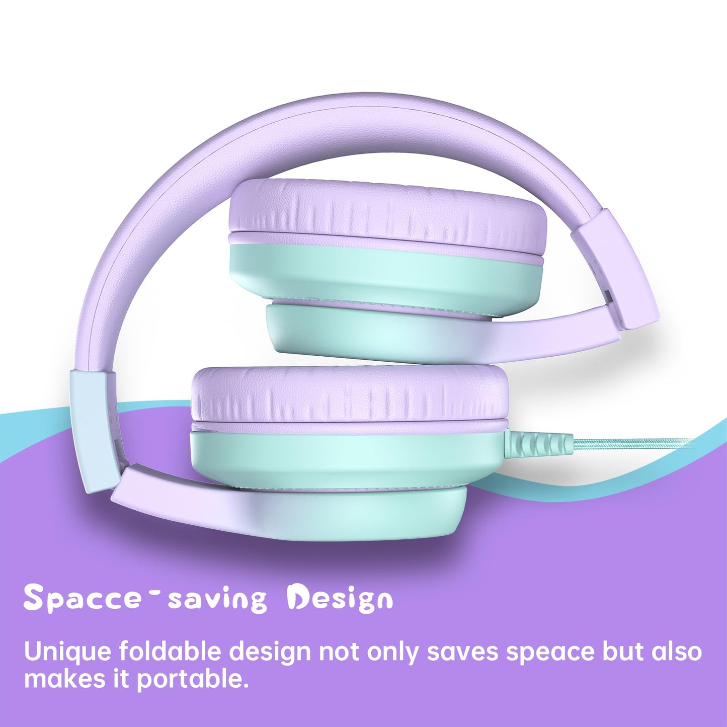 Candy Bila Kids Headphones, Wired Headphones for Kids Over Ear with Microphone, 85/94dB Volume Limiter Headphone for Girls Boys, Foldable Headphone for Learning & Entertainment,Gradient Purple