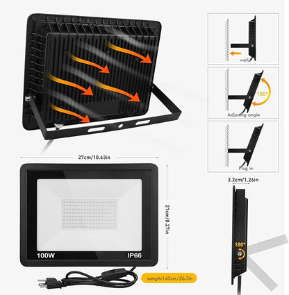 100W Black Light, Indoor Outdoor Blacklight with Plug and Switch, Ip66 Waterproof, 365 NM UV Light for Glow Neon Party, Body Painting, Fluorescent Tapestry, 1Pack