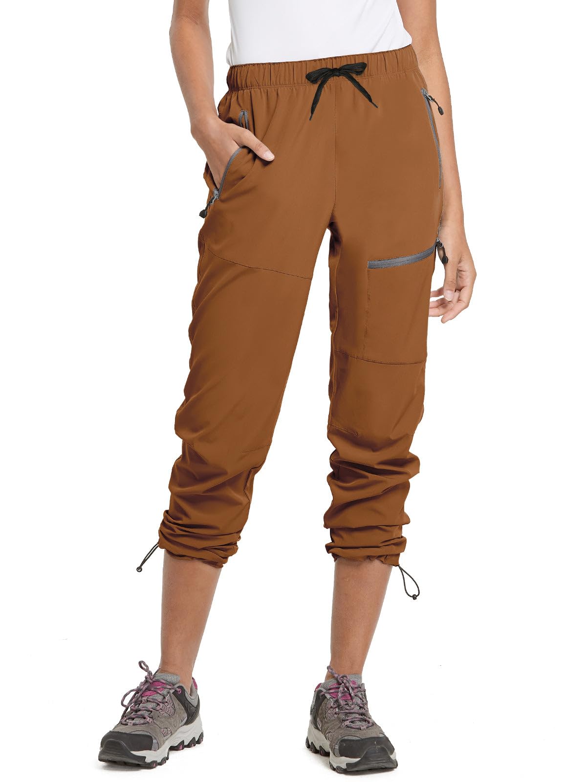baleaf Travel Pants Women Hiking Long Tall Lightweight Quick Dry Water Resistant Cargo Pants 31'' Trip 31''-Caramel S