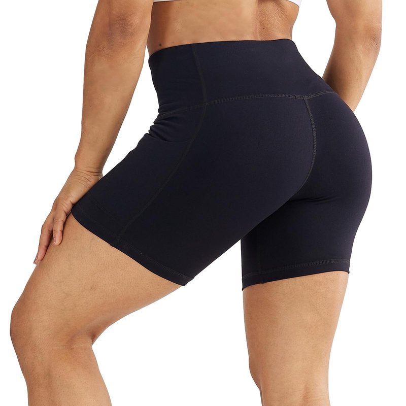 LOVESOFT Women's 5" High Waist Biker Shorts Workout Yoga Running Gym Compression Spandex Volletball Shorts with Side Pockets Black