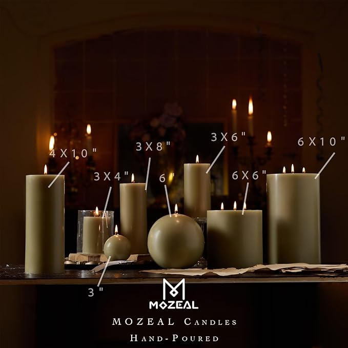 MOZEAL 3" x 6" Hand-Poured Unscented Candle, Dripless Pillar Candle Set of 3, Long Lasting Burning, Approx 120 Hours Burn Time, Rustic Country Style, for Easter Dinner, Spring Decor, Sage