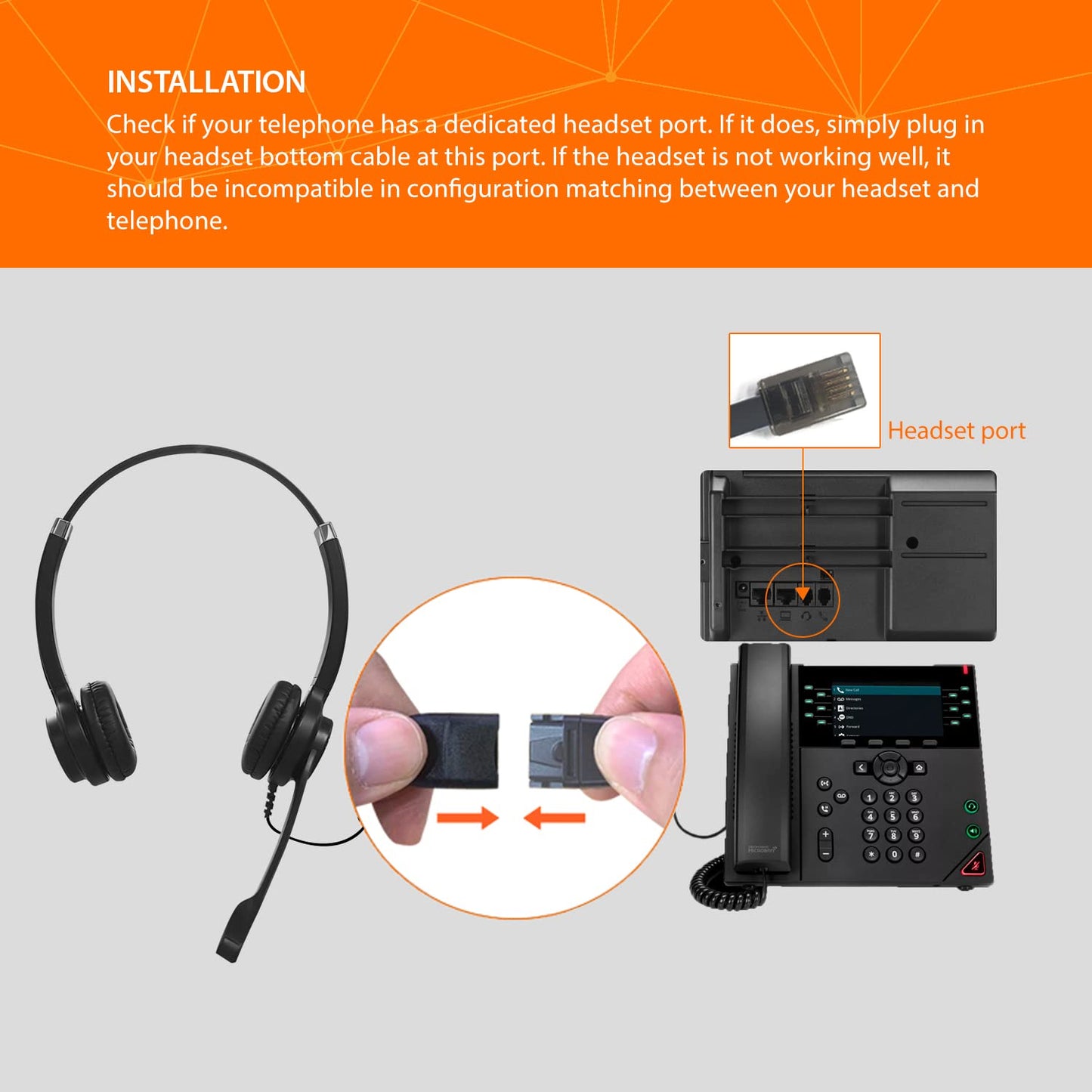 IPD IPH-255 Phone Headset with Noise Cancelling Microphone for Office and Call Center - Compatible with Yealink SIP,Snom, Greandsteam & LG landline Phones