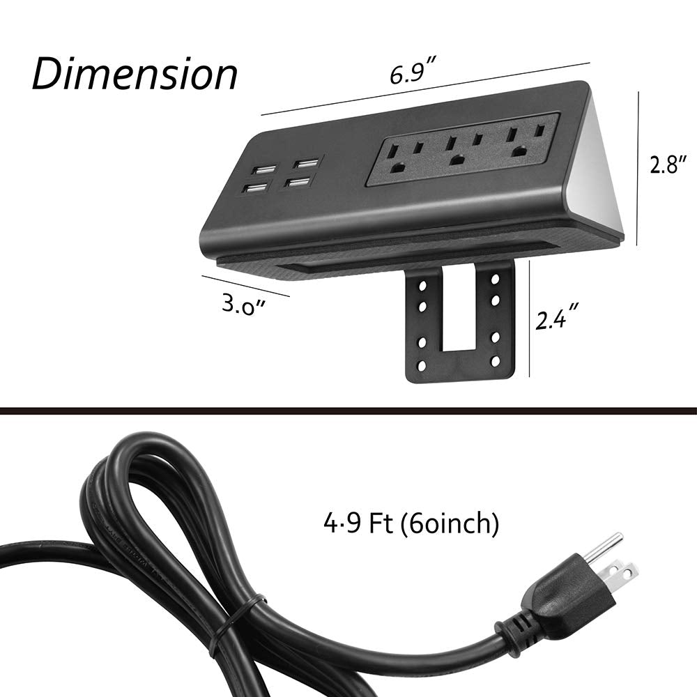Emerising 2-Pack Desk Edge Mount Power Strips with 4 USB Ports & 3 AC Power Outlets for Home and Office Desktop Charging Bucket