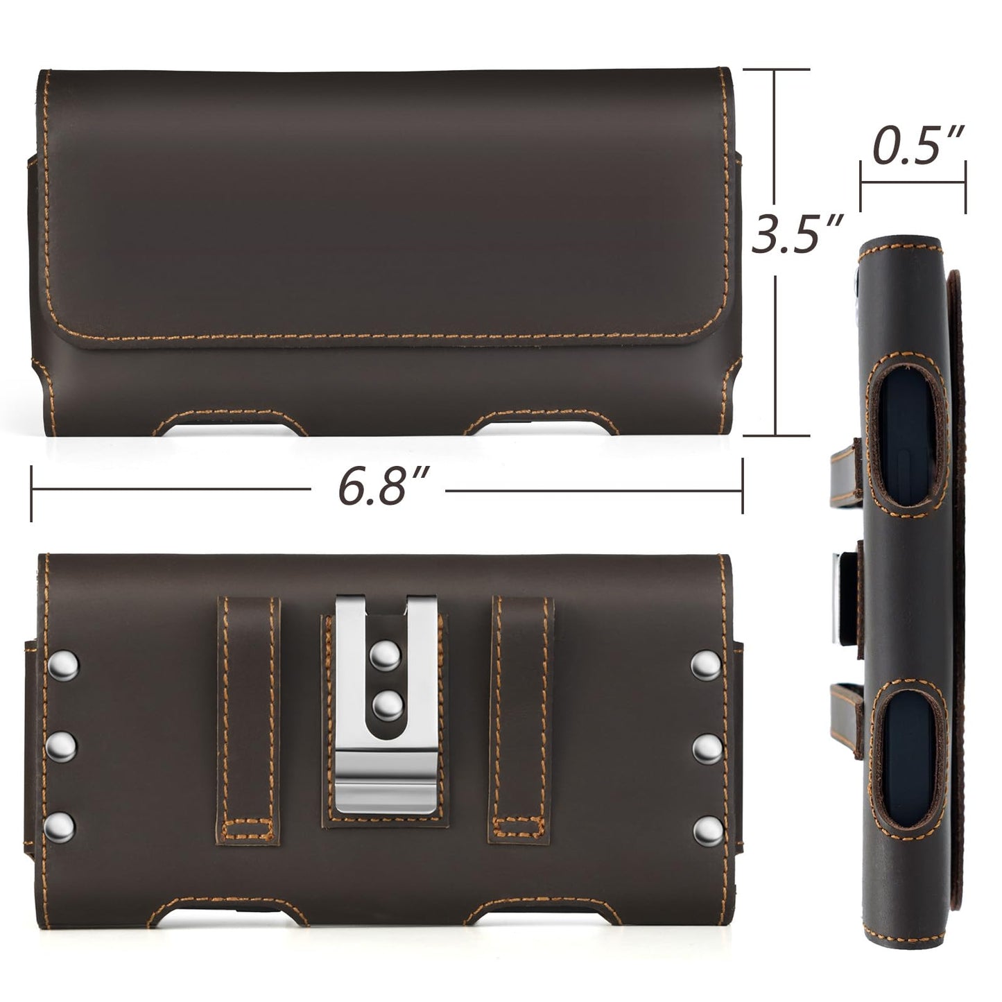 BECPLT Genuine Leather Phone Holster with Belt Clip for iPhone 17 Pro Max 16 Pro Max 15 Pro Max 15 Plus 14/13/12 Pro Max Galaxy S25+ S24+ S23+ S22+ S21+ S24 FE Cell Phone Pouch Belt Holder -Dark Brown