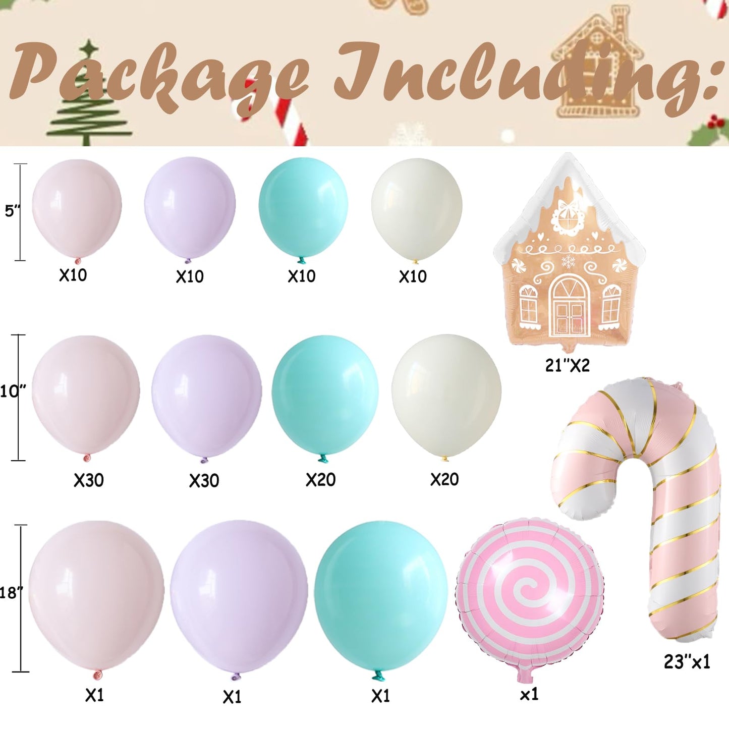 Christmas Balloon Arch Kit 147pcs Macaron Pink and Purple Balloon Garland with Gingerbread House, Candy Cane and Loliipop Foil Balloons for Gingerbread Xmas Baby Shower Birthday Party Decorations
