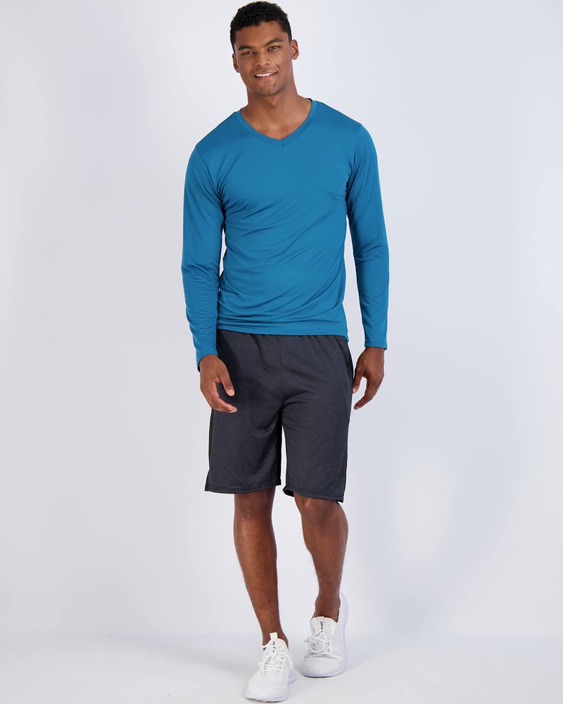 Real Essentials 4 Pack: Men's Dry Fit Long Sleeve V-Neck Active T-Shirt - Athletic Outdoor UPF 50+ - Set 7,XXL