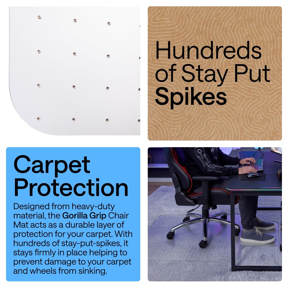 GORILLA GRIP Slip Resistant Office Chair Mat for Carpet Floors, 36x48 Smooth Rolling Glide Under Desk, Heavy Duty Plastic Computer Mats and Carpeted Floor Protector, Work and Gaming Chairs Opaque