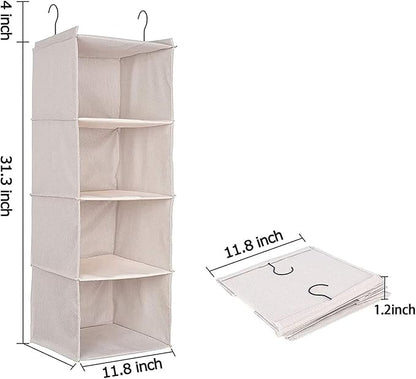 Hanging Closet Organizer and Storage, Foldable 4-Shelf Wardrobe Clothes Shelves