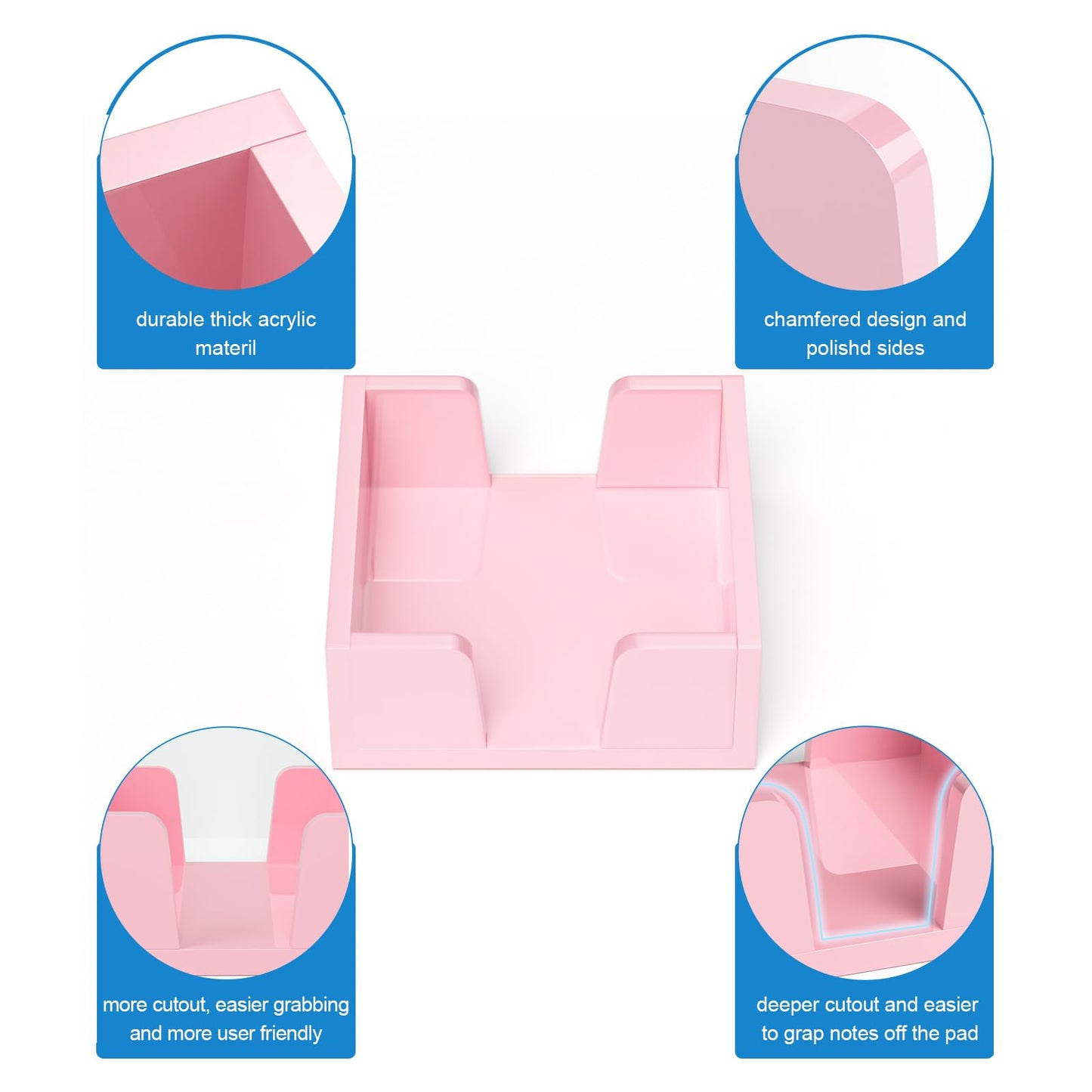 WINFFOR Acrylic Notepad Holder Dispenser - 3x3 in Sticky Note Memo Holder for Desk Organizer (W/O Pads) Office Desk Accessories School Supplies, Lightpink