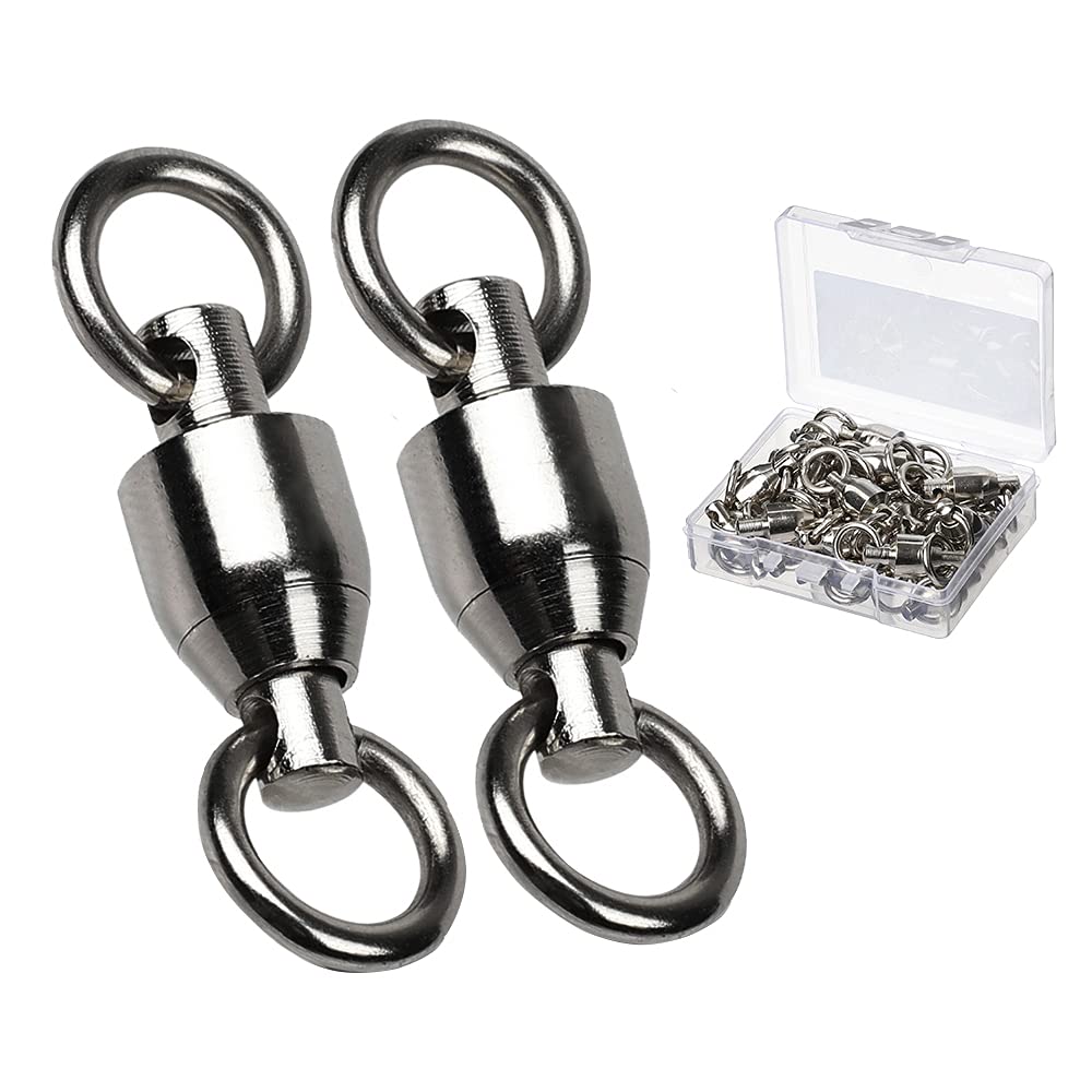 AMYSPORTS Barrel Ball Bearing Swivel Saltwater Rolling Fishing Swivels Stainless Steel High Strength Connector Bearings Solid Welded Rings Black Nickel 25pcs 44lbs