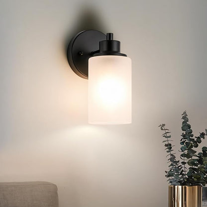 2-Pack Farmhouse Wall Sconces Light Black Bath Vanity Light Fixtures White Frosted Glass Shade Modern Wall Mounted Lighting Vintage