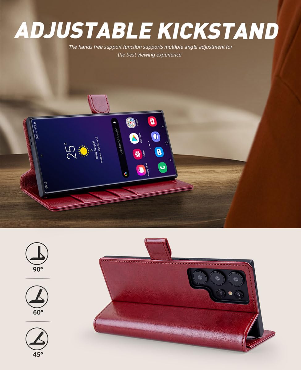 OCASE Compatible with Galaxy S24 Ultra 5G Wallet Case, PU Leather Flip Folio Case with Card Holders RFID Blocking Kickstand [Shockproof TPU Inner Shell] Phone Cover 6.8 Inch (2024), Red