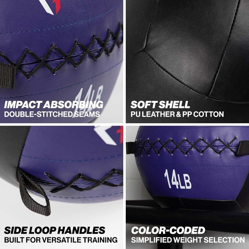 Titan Fitness 14 LB Soft Leather Medicine Wall Ball, Purple Color-Coded Weighted Wall Ball, Full Body Dynamic Exercise Med Ball, Core Fitness, Strength Training, Exercise Conditioning