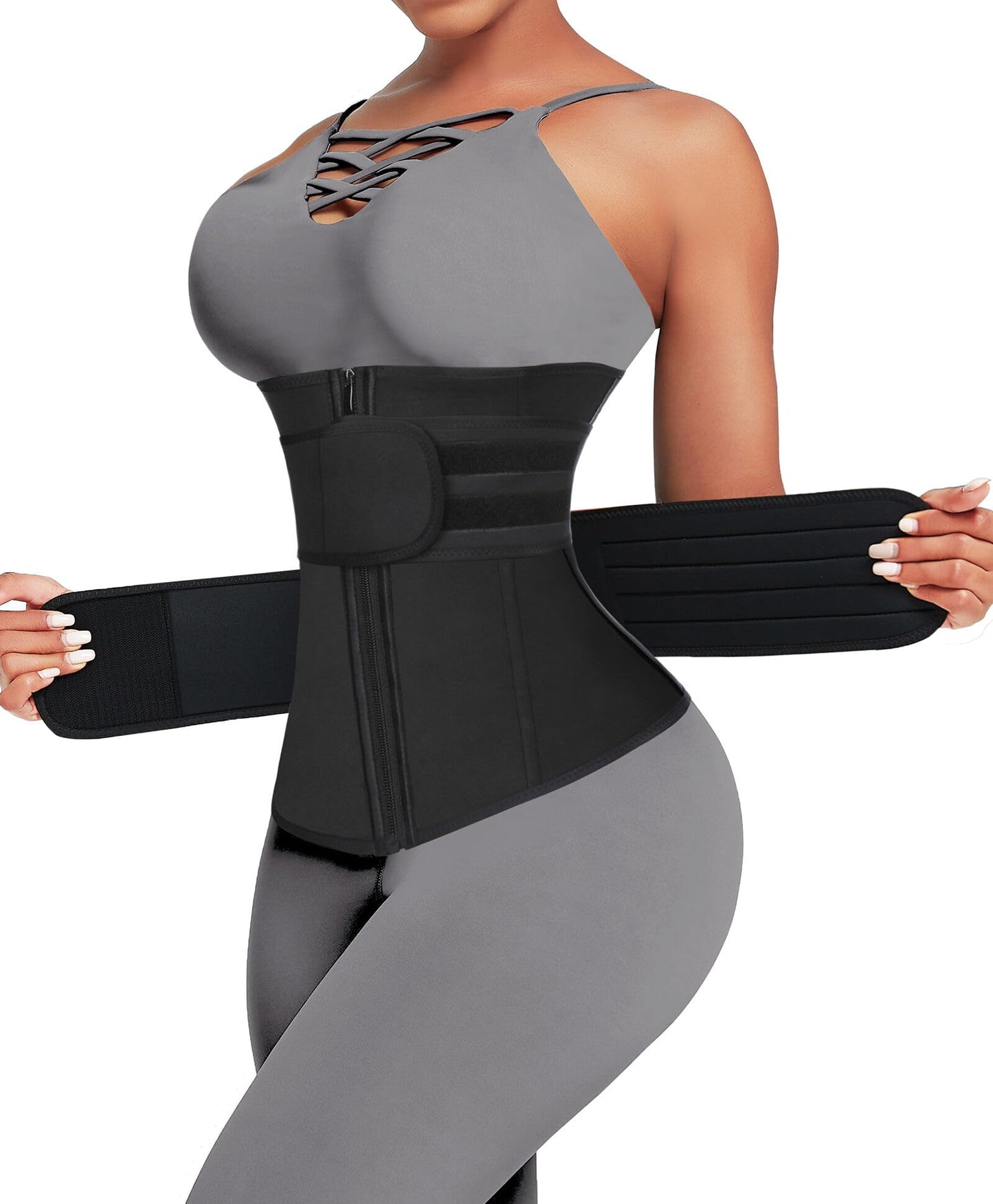 Lover-Beauty Waist Trainer for Women Long Torso Sauna Workout Waist Trainer Double Belts Neoprene Corset Waist Cincher Trimmer with Zipper
