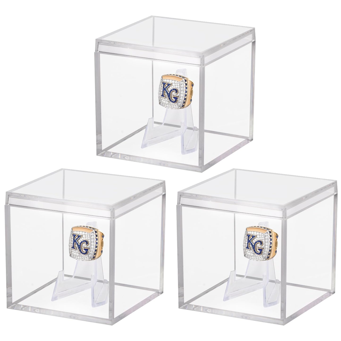 3 Pack Championship Ring Display Case Clear Acrylic Display Case Mini Football Baseball Softball Ring Holder Display Box Single Coin Stand 1 Slot Ring Hole Storage Box for Sports Fans, 2.16 Inch