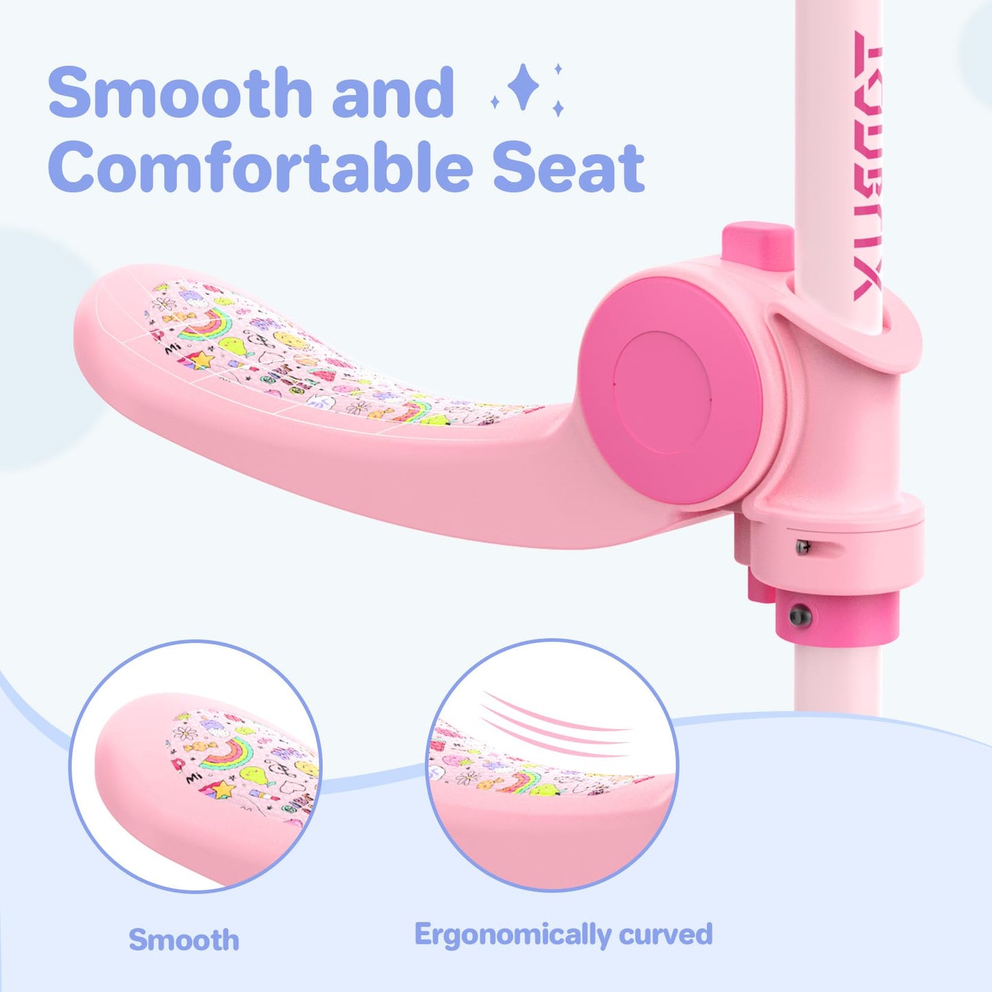 TONBUX Kids Scooter with Seat, 3 Wheels Scooter with PU Luminous Wheels, Non-Slip Handle and Wide Deck, Sensitive Brakes, 4-Level Adjustable Height, Scooters for Kids 2–8 Years Pink