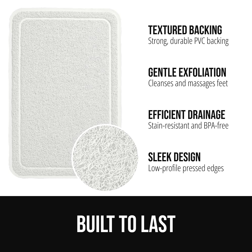 GORILLA GRIP Exfoliating Bath and Shower Mat, Textured Backing, 35x16 Soft Loofah-Style Foot Scrubber for Outside or Inside Bathtub, Quick Dry Easy Drainage Tub Floor Mats, Bathroom Essentials, White