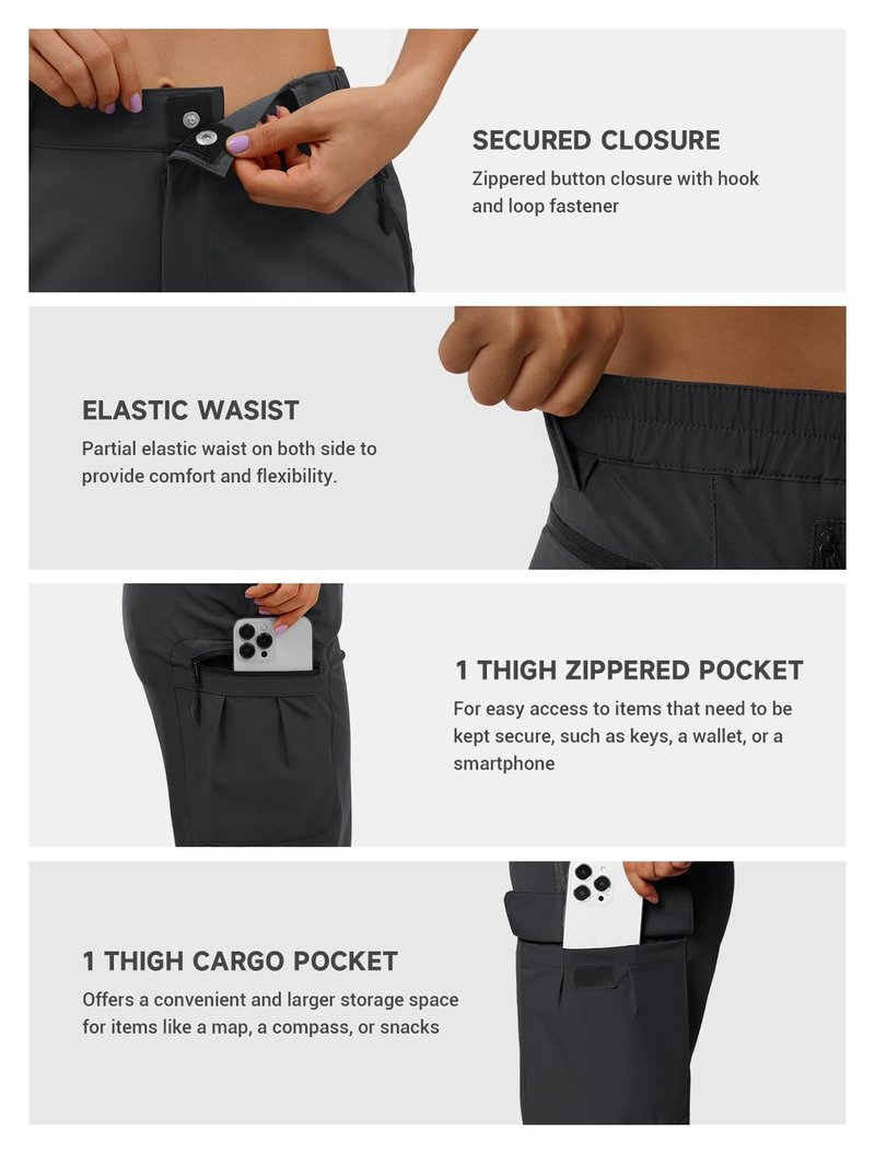 Moosehill Women's-Hiking-Pants-Cargo-Quick-Dry-Stretch-Lightweight Work Outdoor Pants with 5 Deep Pockets(Black, 8, 31in)