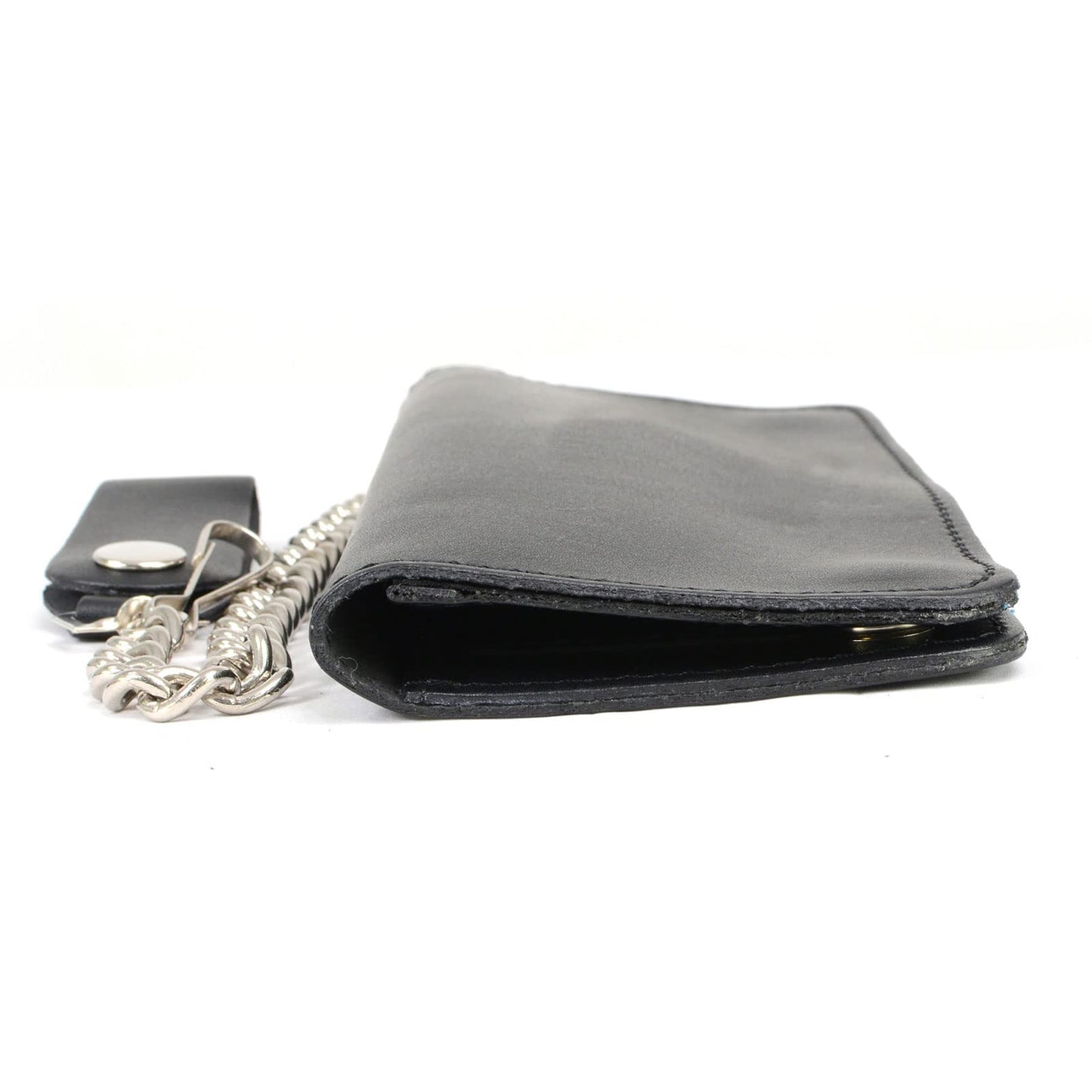 Milwaukee Leather Men's Genuine Leather Tri-Fold Biker Wallet w/Anti-Theft Stainless Steel Chain - 4 Inch