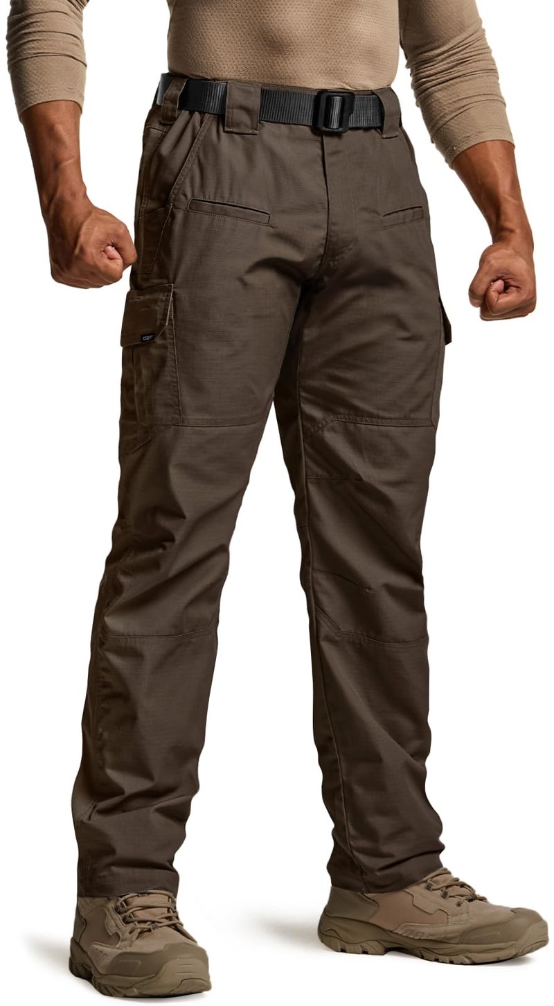 CQR Men's Tactical Pants, Water Resistant Ripstop Cargo Pants, Lightweight EDC Work Hiking Pants, Outdoor Apparel, Raider Dark Brown, 28W x 30L