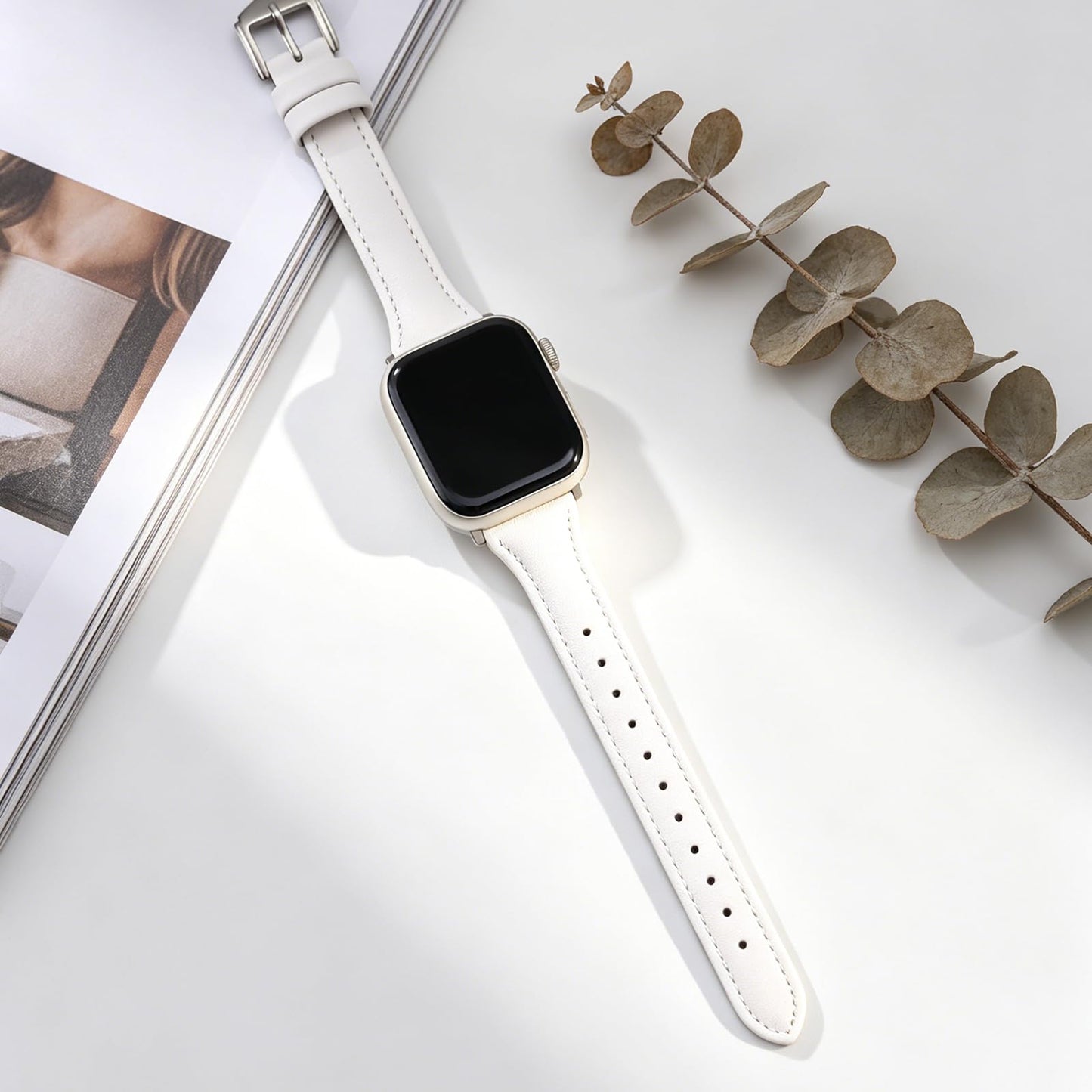 Slim Soft Genuine Leather Bands Compatible with Apple Watch Band 38mm 40mm 41mm 42mm for Women, Dressy Durable Leather Replacement Strap for iWatch SE1/2/3 11 10 9 8 7 6 5 4 3 2 1