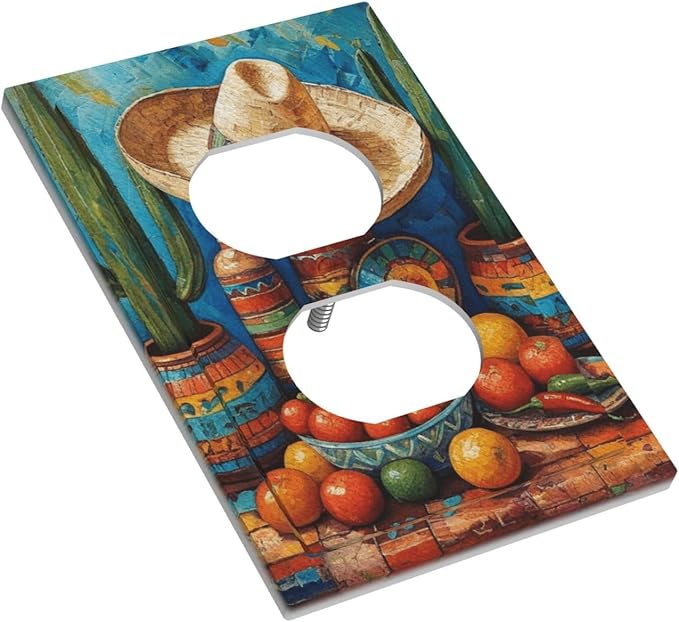 Decorative Art Light Switch Covers Mexican Sombrero & Serape Vibes 1 Gang Single Duplex Outlet Wall Plate Switchplate Electrical Faceplate for Home Decor