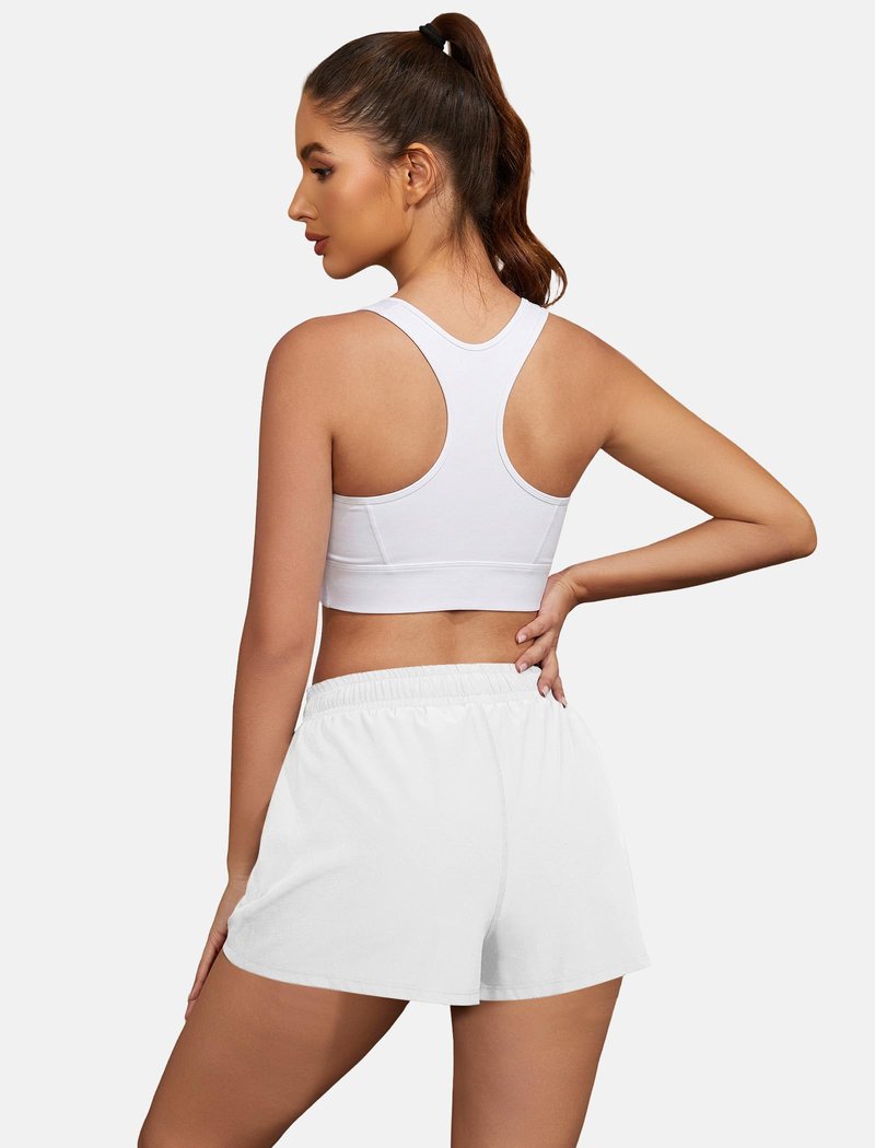 FireSwan Athletic Shorts for Women 2 in 1 High Waisted Quick Dry Running Workout Gym Active with Pockets White Medium
