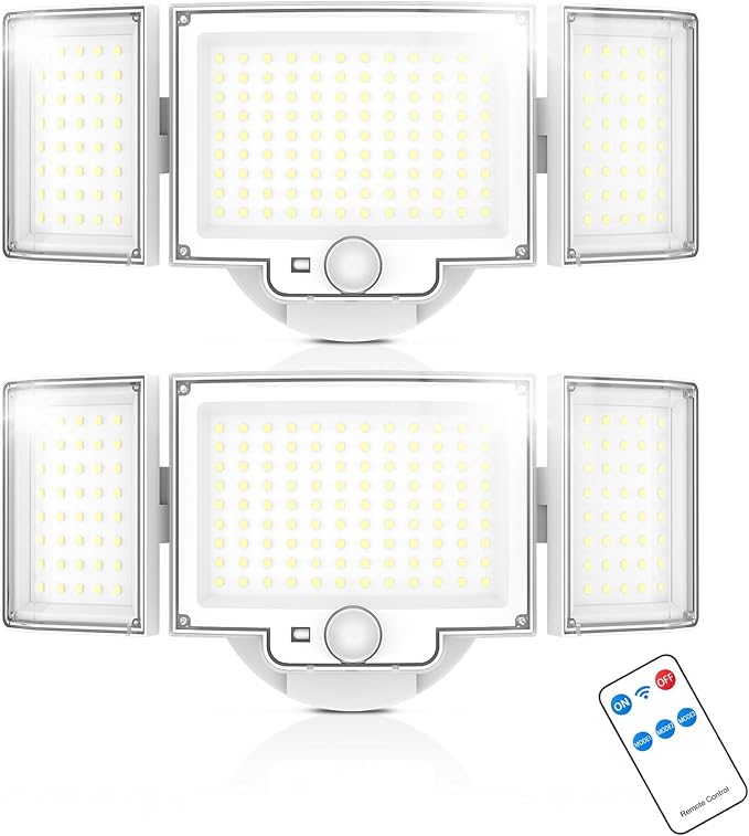 LED Security Lights Motion Sensor,188 LEDs 4200LM Dusk to Dawn Hardwired Flood Lights Outdoor with 3 Modes Remote Control,IP65 Waterproof Motion Sensor Lights, for Garage,Yard,Porch 2 Pack