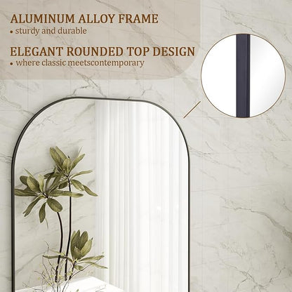 Koonmi Full Length Mirror, 56"x21" Mirror Full Length with Stand, Black Top Square-Edged Floor Mirror with Aluminum Alloy Frame for Bedroom Living Room
