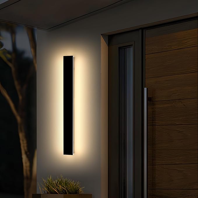 39inch Modern Outdoor Wall Light, Dimmable 3000K-6000K Linear Outdoor Wall Sconce, IP65 Waterproof, Black LED Long Exterior Lights Fixture for Garage Porch Garage with Remote Control