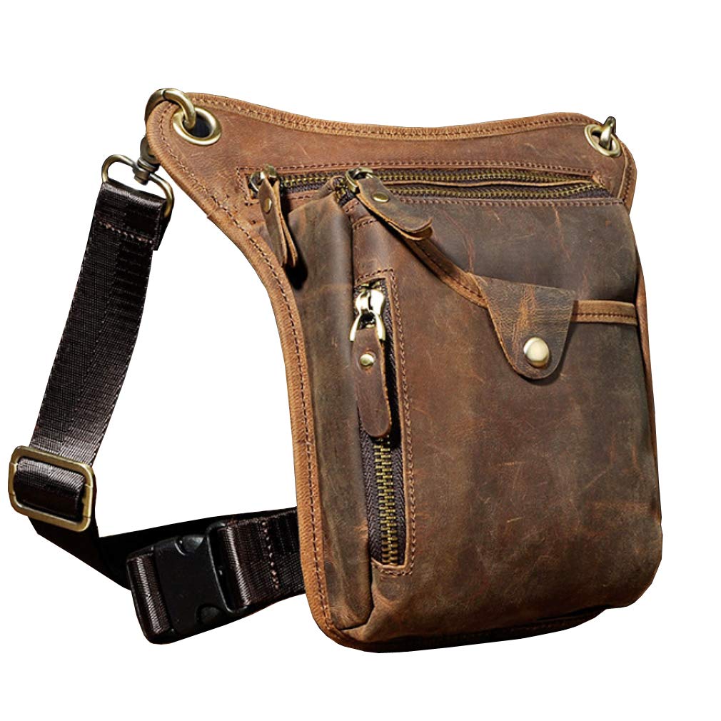 Hiking Waist Pack Leather Drop Leg Bag for Men Women Multi-Purpose Motorcycle Bike Outdoor Travel Sports Tactical Riding Hiking Camping Belt Bum Pouch Small Shoulder Bag Deep Brown