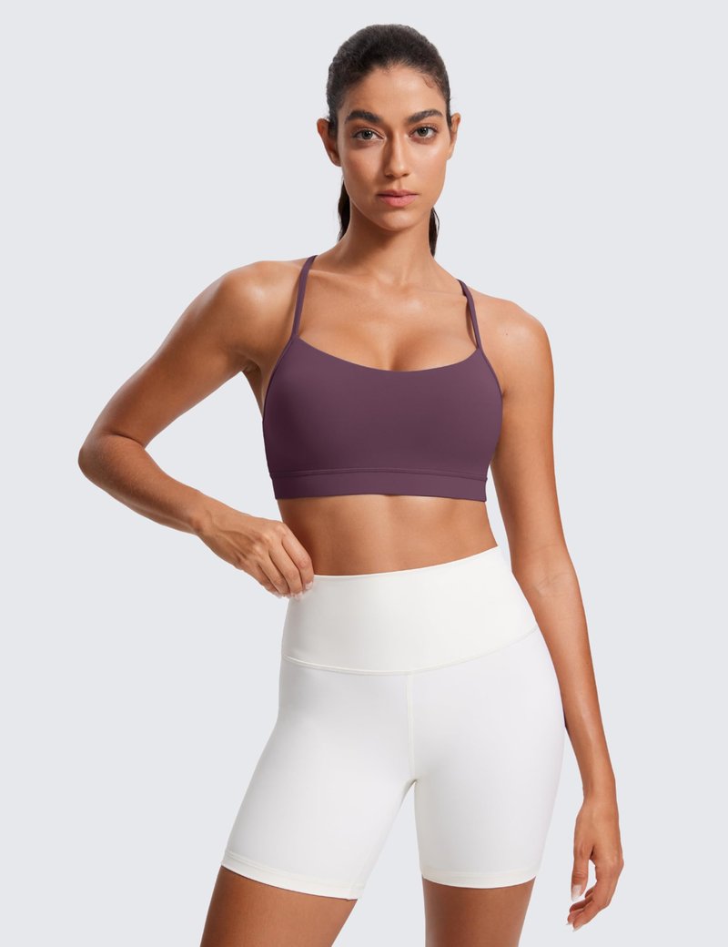 CRZ YOGA Butterluxe Y Back Sports Bras for Women - Padded Racerback Low Impact Spaghetti Thin Strap Workout Yoga Top Grape Thistle Purple Small