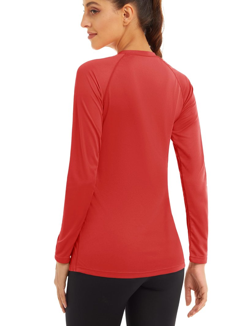 MAGCOMSEN Women's Sun Protection Long Sleeve Shirts - Workout & Running Shirts - Moisture Wicking UV Protection - Tomato Red