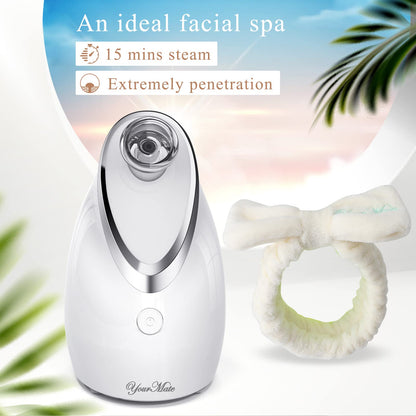 YourMate Facial Steamer Nano Ionic Face Steamer, Adjustable Nozzle with Aromatherapy Warm Mist for Sinuses Moisturizing Humidifier Unclogs Pores, Homeuse Vaporizador Facial (White)