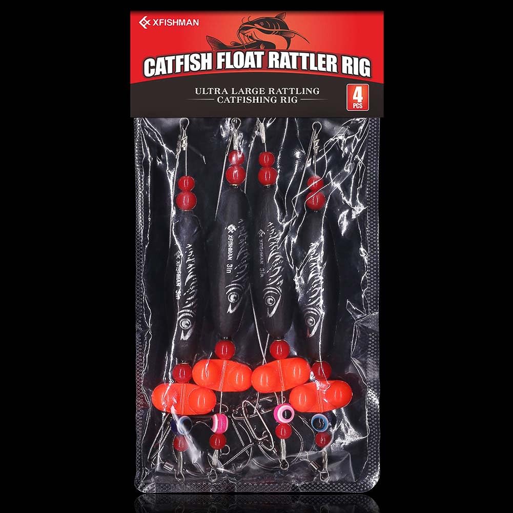XFISHMAN Catfish-Rig-for-Bank-Fishing-Catfishing-Tackle-Floats-with-Rattler-Santee Cooper Rig Equipment(Black-2.5 inch)