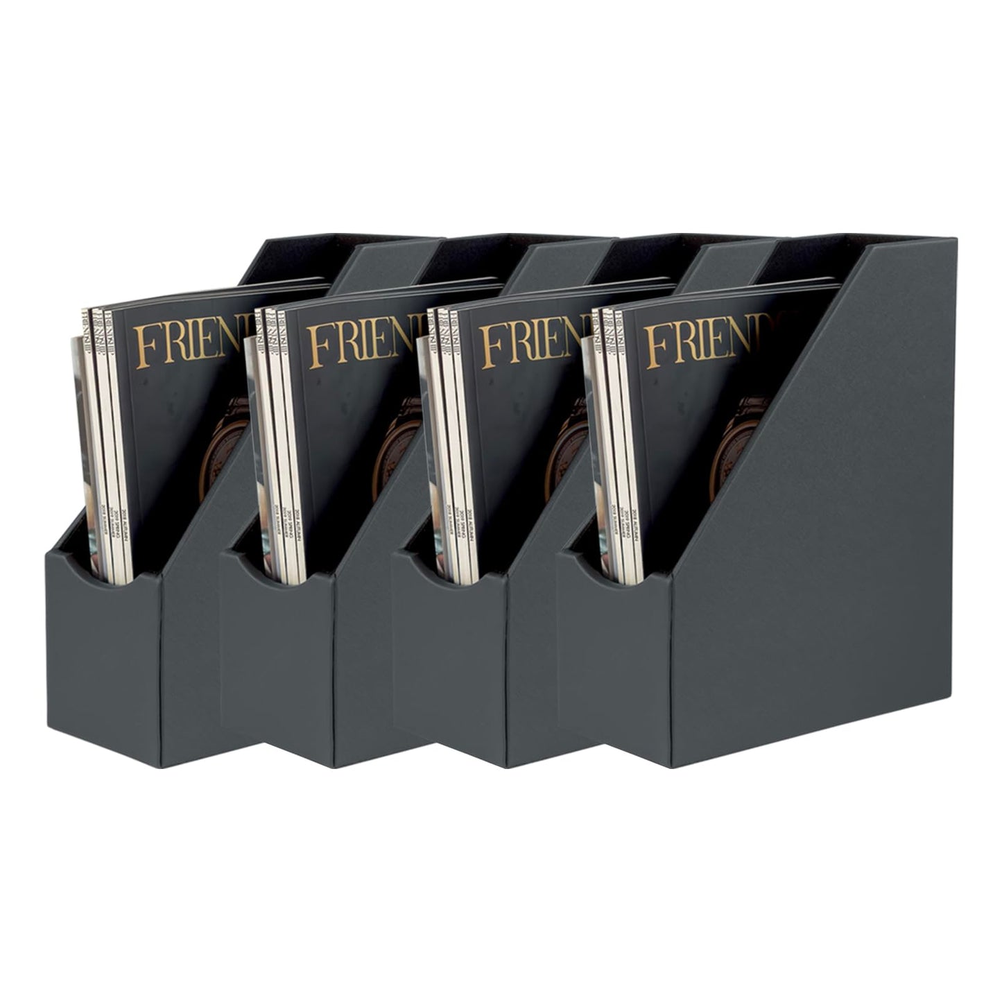 UnionBasic Magazine File Holder, Leatherette Desktop Document Organizer, Home Office Paper Holder File Storage Literature Sorter, Grey, Set of 4