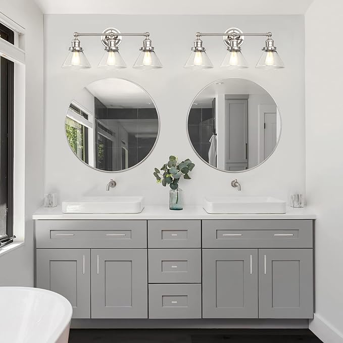 Design House Augustin Vanity Light, 3-Light, Seeded Glass Warm Glow, Dimmable, Up/Down Glow, Easy Installation, E26 Socket, Satin Nickel, 25.9 in L x 8.3 in D x 11.1 in H, 589036-SN
