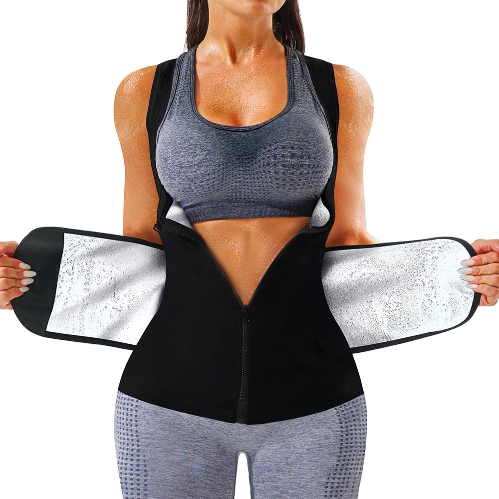 LMCOB Sauna Vest for Women Sauna Waist Trainer Vest Workout Sweat Vest with Zipper Heat Trapping Sauna Suits(LYBH20023-07-XXL)