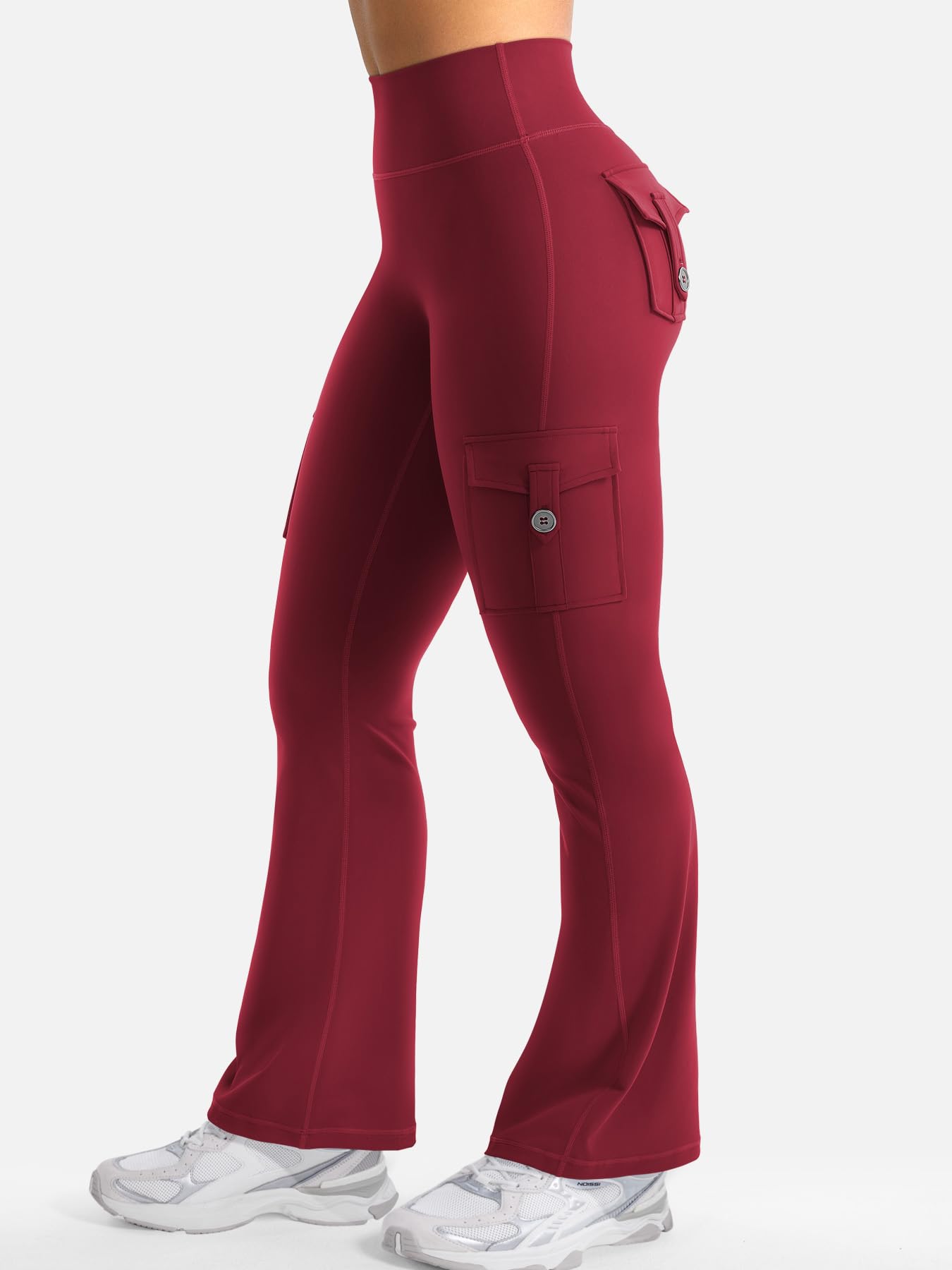 YEOREO CoreFlex Women Workout Flare Leggings with Pockets Scrunch Cargo Gym Yoga Leggings Wine L