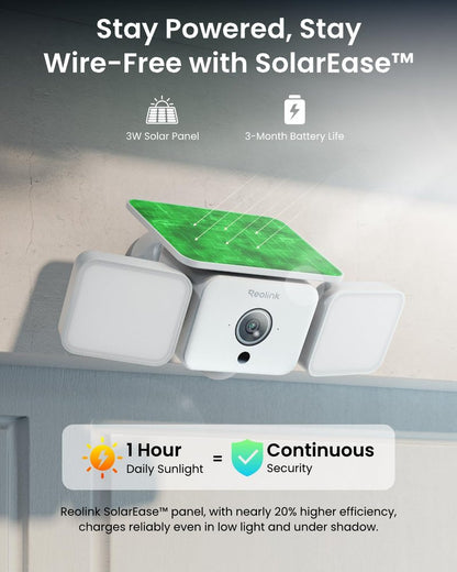 REOLINK Solar Floodlight Cam, 2K 150° Security Cameras Wireless Outdoor, Up to 1000lm Light & Siren Alarm, AI/PIR Motion-Activated Floodlight, Color Night Vision, WiFi 6 2.4/5GHz, IP66