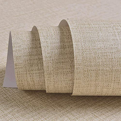 TANONE Khaki Contact Paper Peel and Stick 15.8 in X 118 in, Grasscloth Grasscloth Self Adhesive Removable Wallpaper, Fabric Linen Thickened Wall Paper Decorative for Wall Cabinets Drawers Kitchen