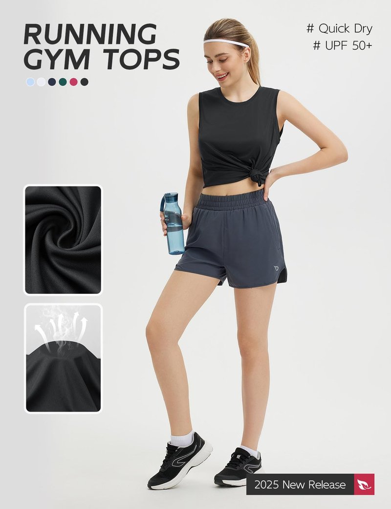 baleaf Women's Sleeveless Workout Tops Athletic Racerback Tank Top High Neck Yoga Running Shirts Loose Fit Gym Tennis Black XL