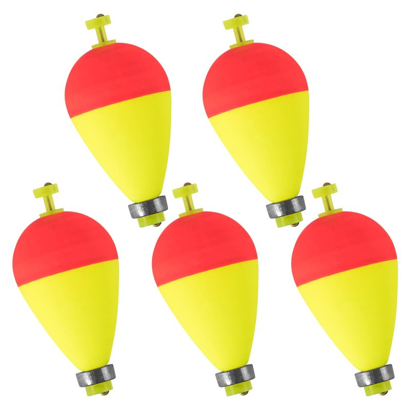 Dr.Fish 5 Pack Weighted Fishing Bobbers Snap-on Spring Bobbers Push Button Floats EVA Foam Pear Shape Bass Freshwater Fishing for Crappie Panfish Bluegill Trout 2" Red/Fluorescent Yellow