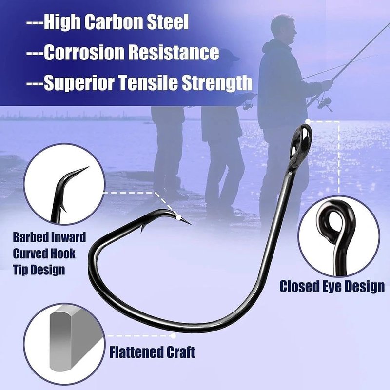 Natufish Fishing Circle Hooks 50Pcs Offset Fish Hook Saltwater,Barbed Live Bait Hooks Black Nickel/Wide Gap for Catfish Striped Bass 4/0