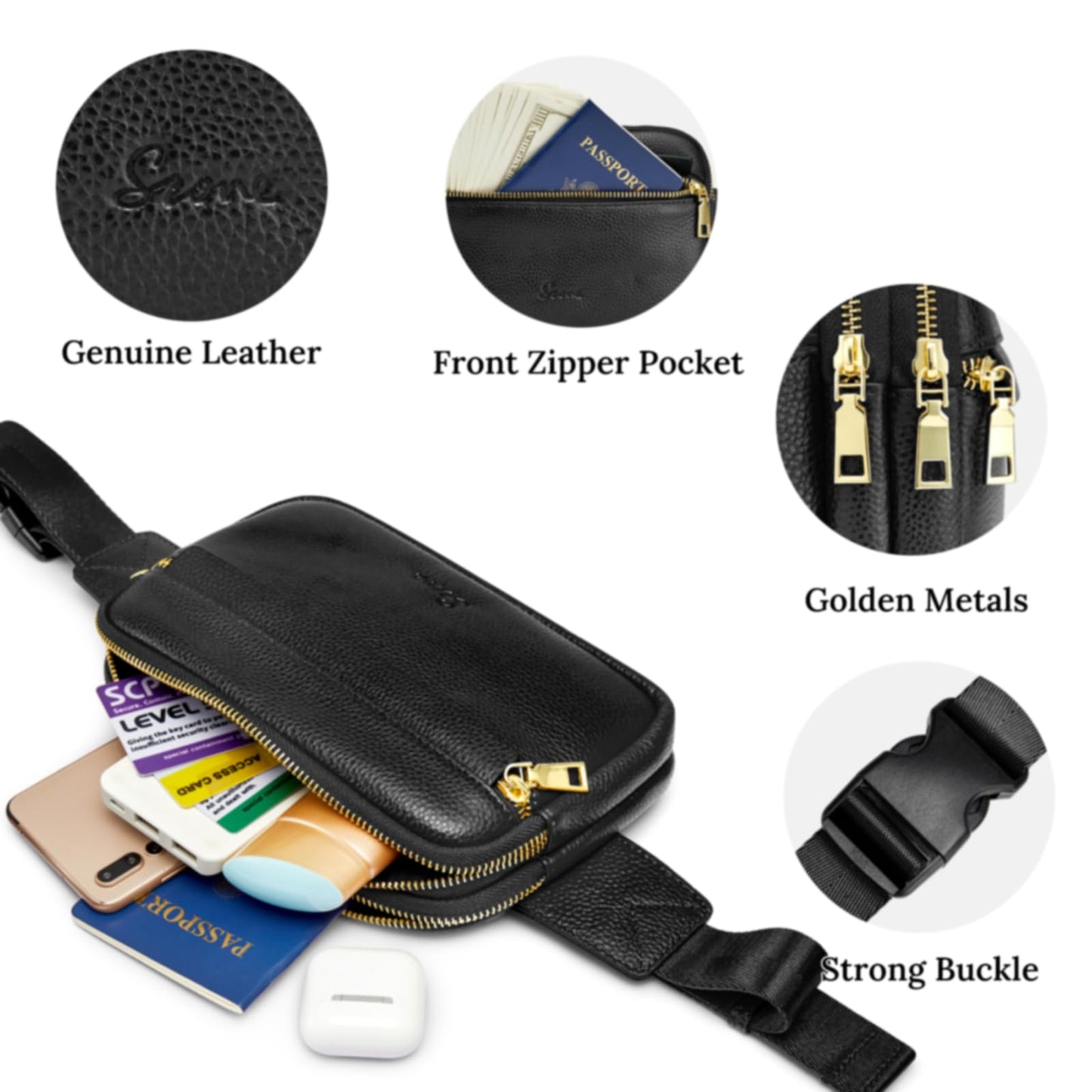S-ZONE Fanny Packs for Women Genuine Leather RFID Blocking Crossbody Bags Purses Sling Waist Chest Bag Gifts Travel Running Adjustable Strap Men