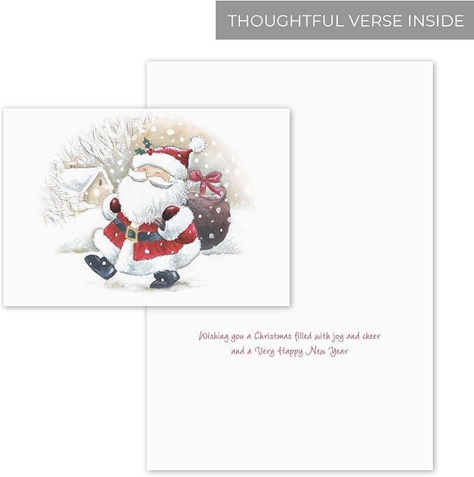 Canopy Street Masterpiece Happy Santa Christmas Cards / 16 Holiday Cards With Coordinating White Envelopes Set / 5 5/8" x 7 7/8" Jolly Winter Greeting Cards With Inside Verse/Made In The USA