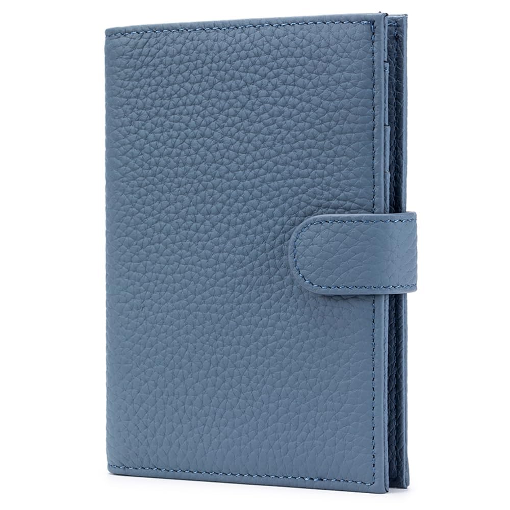 LnxLtw Leather RFID Blocking Passport Holder for Travel Women – Multiple Slim Passport Wallet for Women with Card Slots, Zippered Coin Pocket & Travel Passport Cover Case Gift Ready– Denim Blue