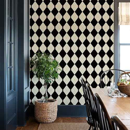 Simon&Siff Retro Checkered Peel and Stick Wallpaper Black and White Wallpaper Vintage Plaid British Geometric Wall Paper for Bathroom Kitchen Cabinet Contact Paper 17.3"x78"