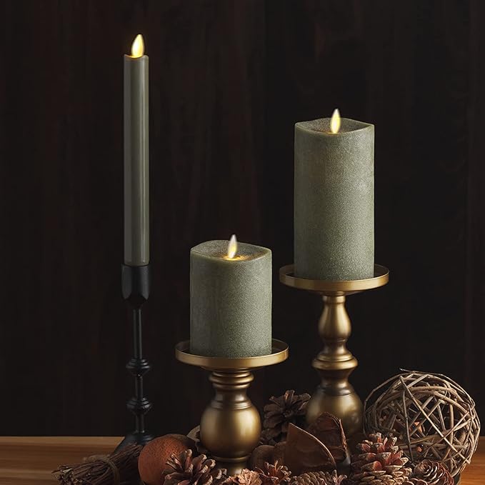 Luminara - Flameless Battery Operated Taper Candle - Stone Grey - Pack of 1-1x9.5 - LED Flickering Flame - Realistic Safe for Home Kids and Pets